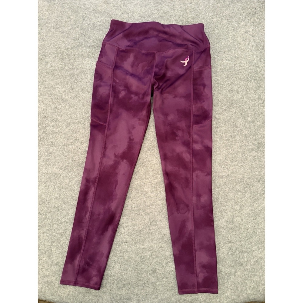 SUSAN G. KOMEN by EARTH YOGA Women's Leggings Marbled Purple Pink Ribbon Size XL